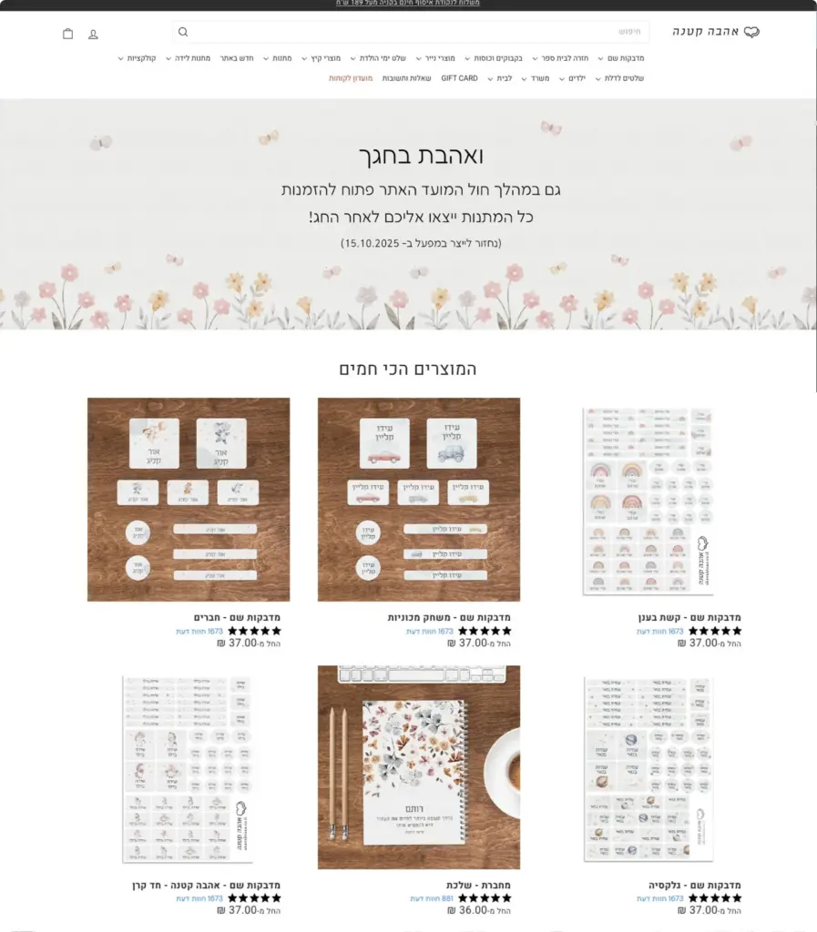 Online store home page with product grid